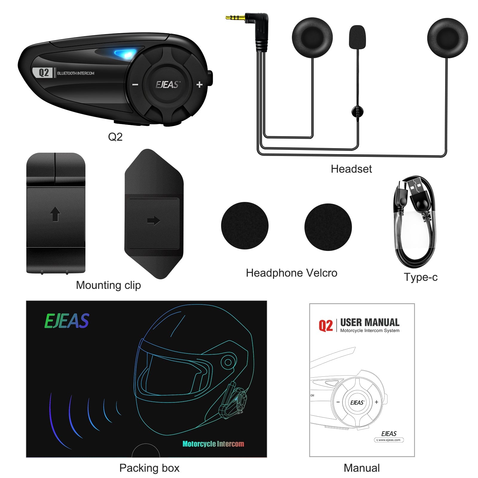 EJEAS Q2 Motorradhelm-Bluetooth-Headset für 2 Fahrer