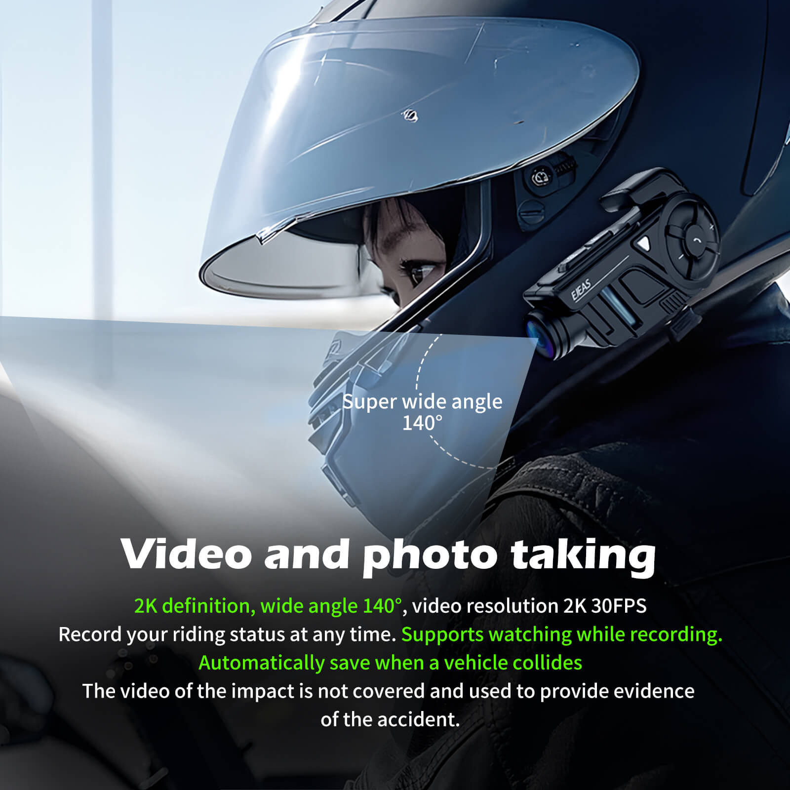 EJEAS K1 2-IN-1 Motorcycle Intercom and Helmet Recorder