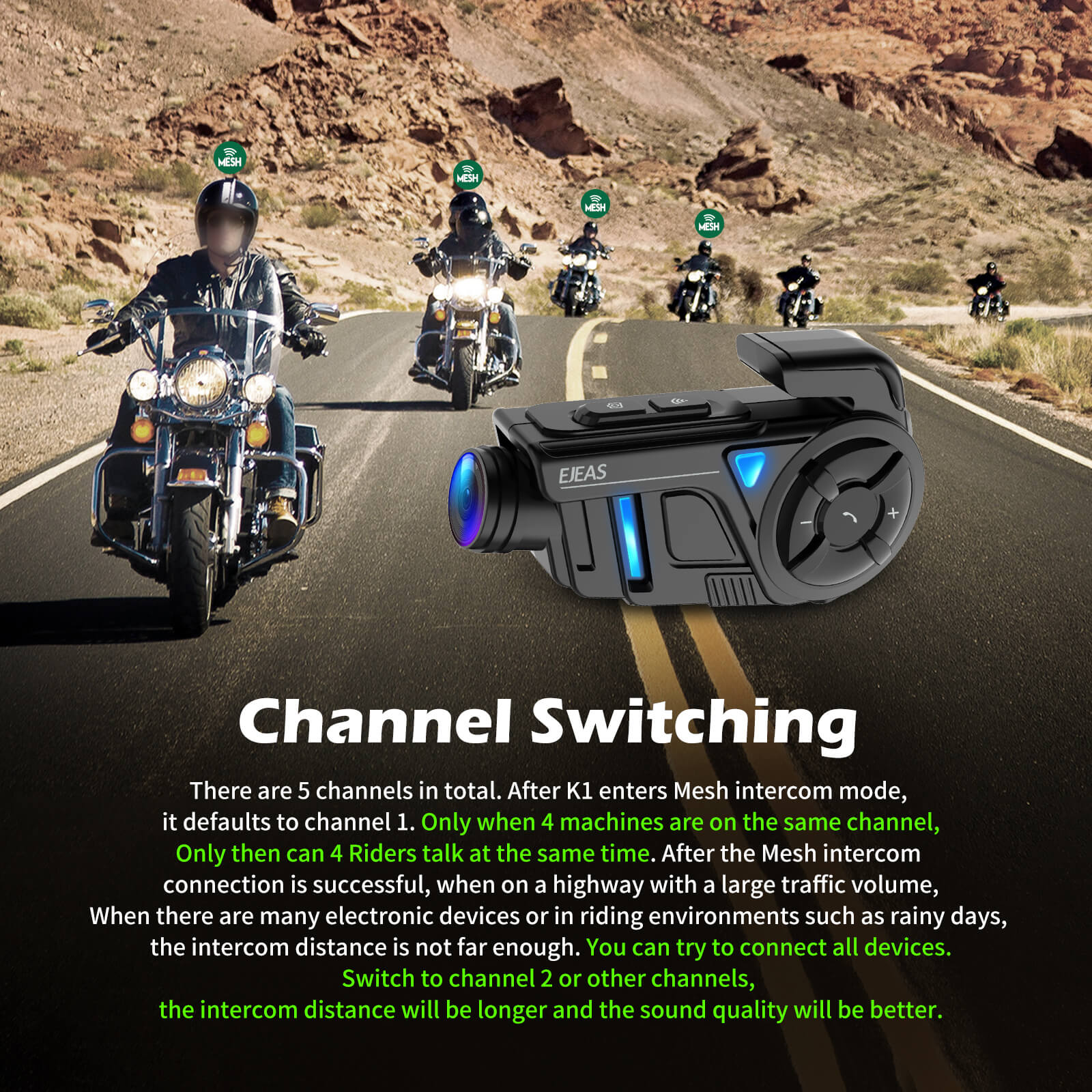 EJEAS K1 2-IN-1 Motorcycle Intercom and Helmet Recorder