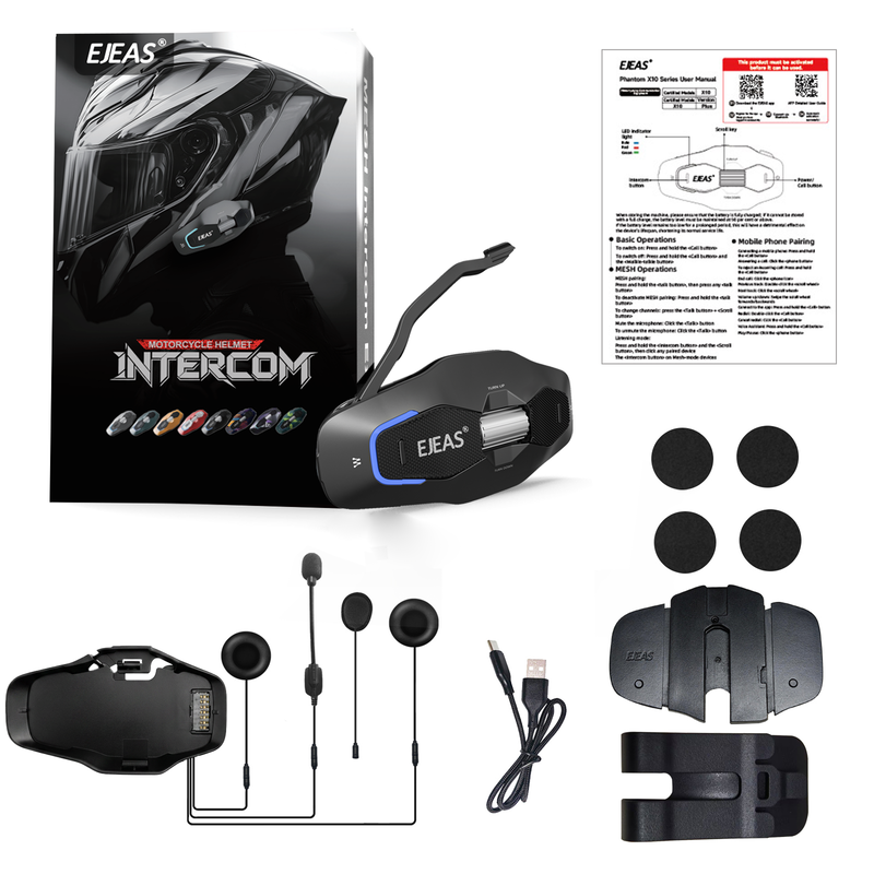 EJEAS Phantom X10 MESH+5G Motorcycle Helmet Intercom System