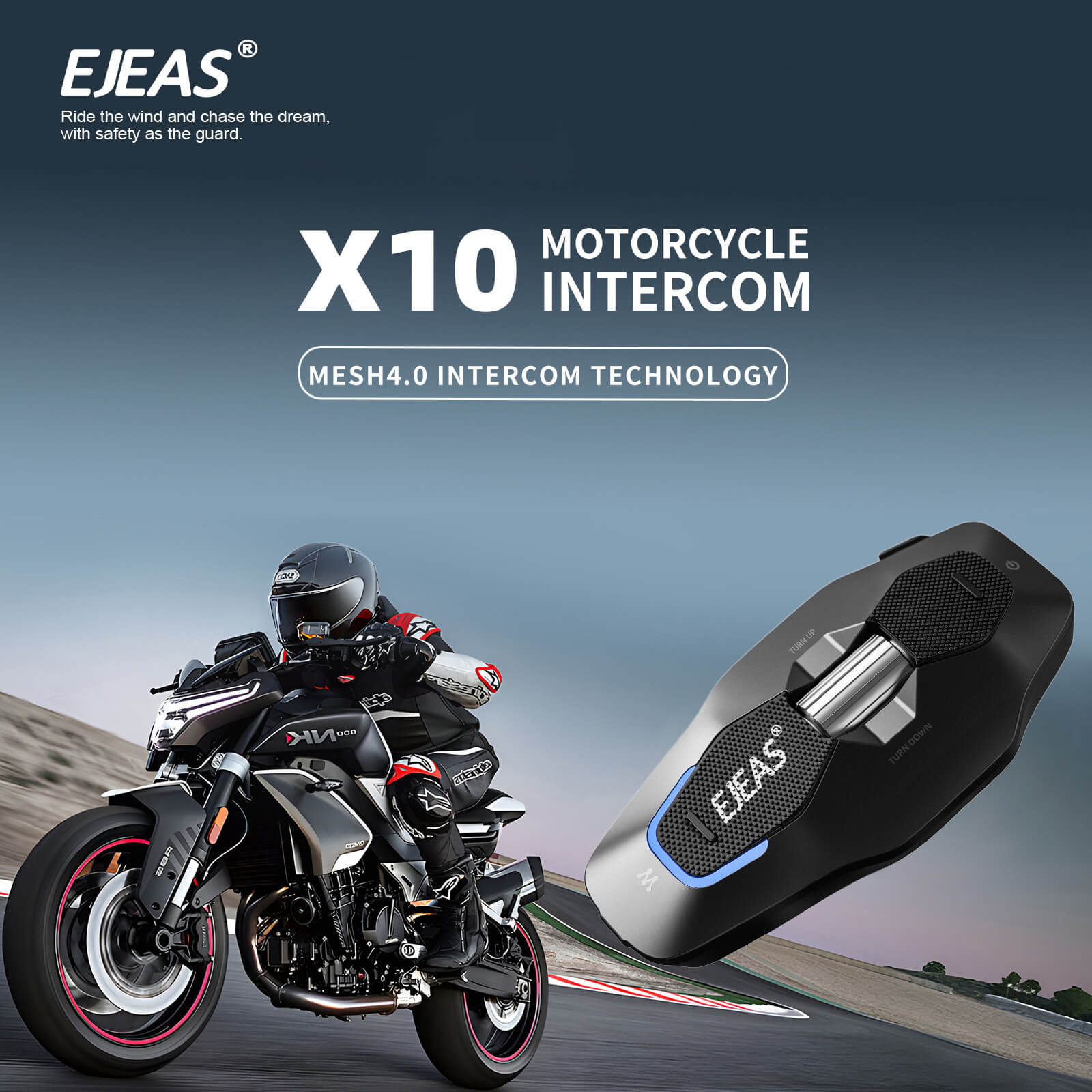 EJEAS Phantom X10 MESH+5G Motorradhelm-Gegensprechanlage