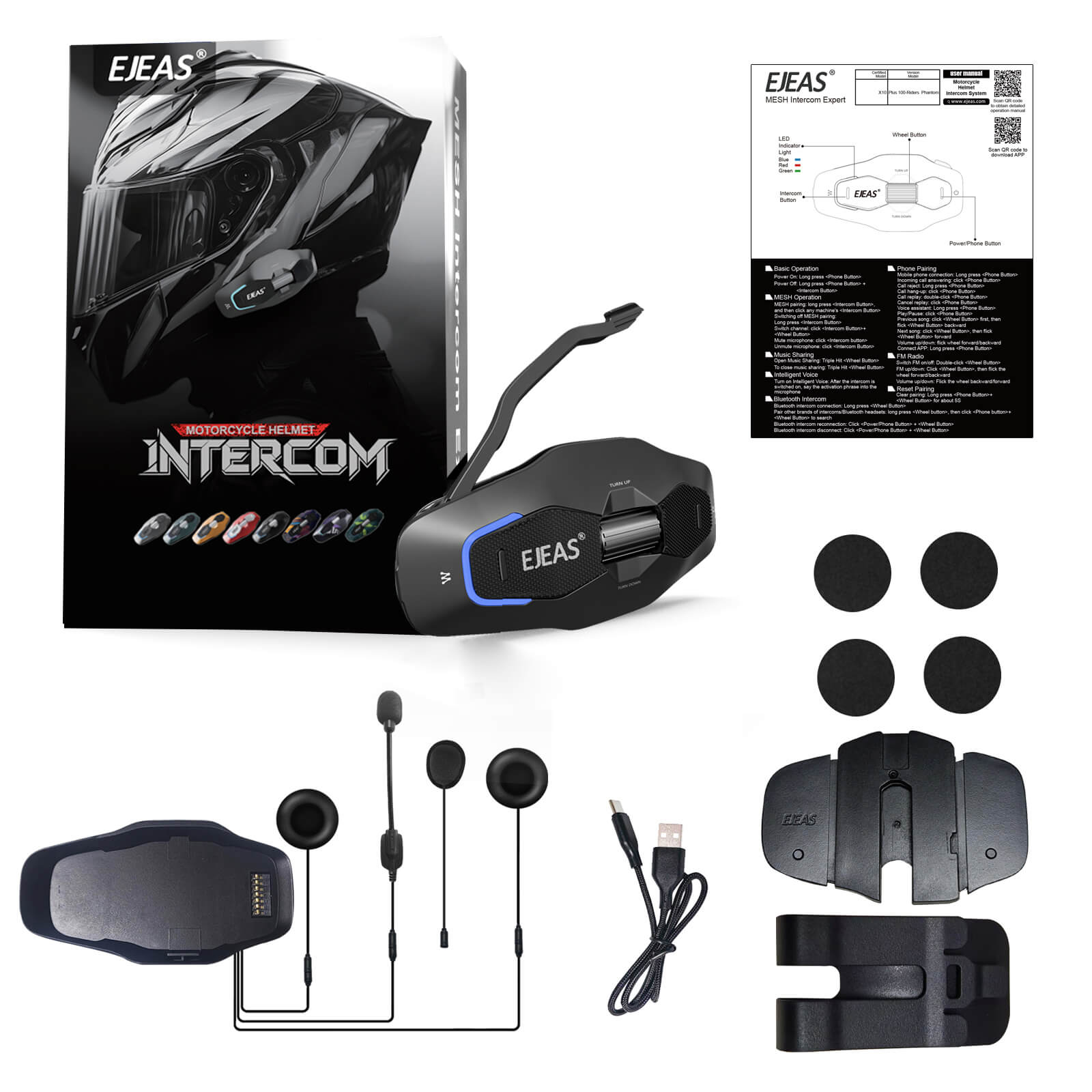 EJEAS Phantom X10 Plus MESH+5G Motorradhelm-Gegensprechanlage