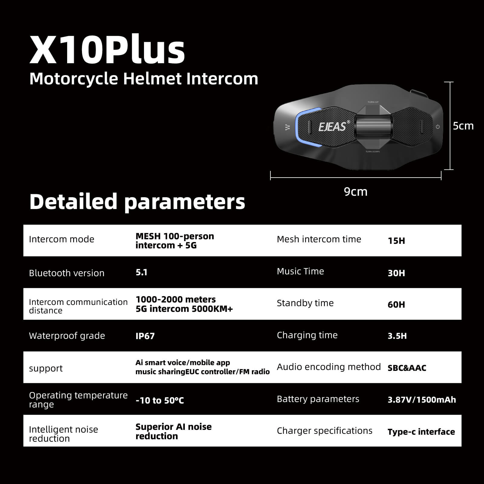 EJEAS Phantom X10 Plus MESH+5G Motorcycle Helmet Intercom System