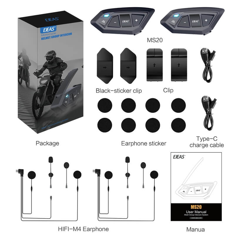 EJEAS MS20 Motorradhelm-Mesh-Intercom-System