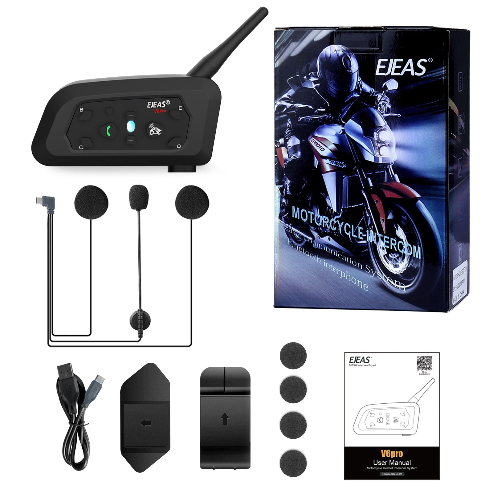 EJEAS V6 Plus バイク用インカム セット 収納ケース付 EJEAS V6 Pro+ 熱販売中 バイクヘルメット対応Bluetoothヘッドセット