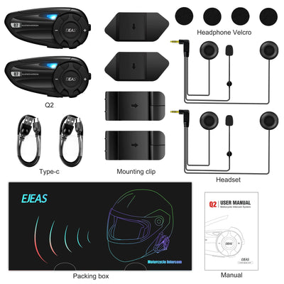 EJEAS Q2 Cuffie Bluetooth per caschi da moto per 2 piloti