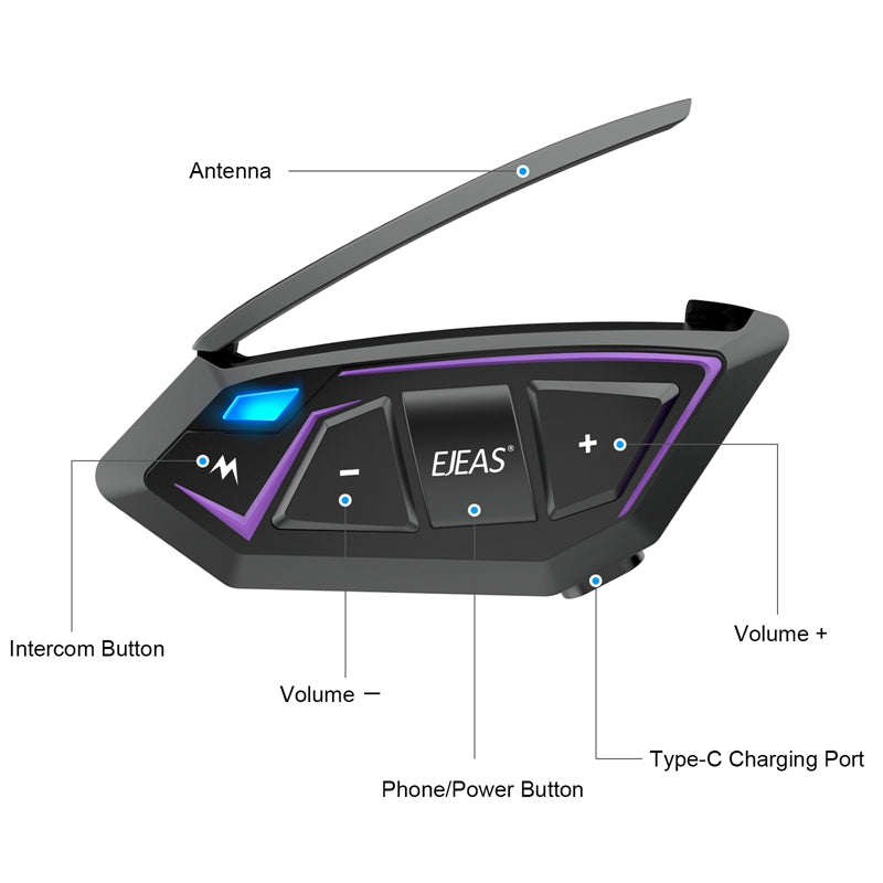 Sistema de intercomunicador de malla EJEAS MS8 para casco de motocicleta