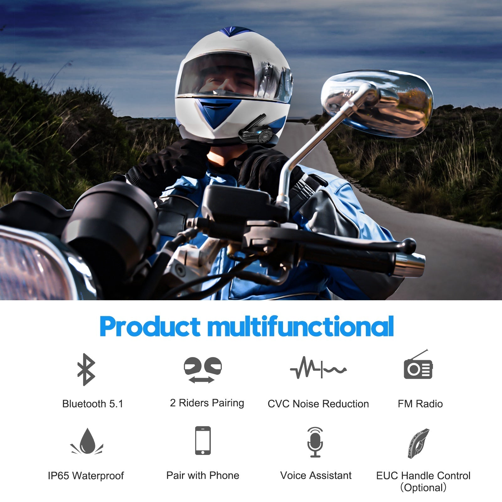 EJEAS Q2 Cuffie Bluetooth per caschi da moto per 2 piloti