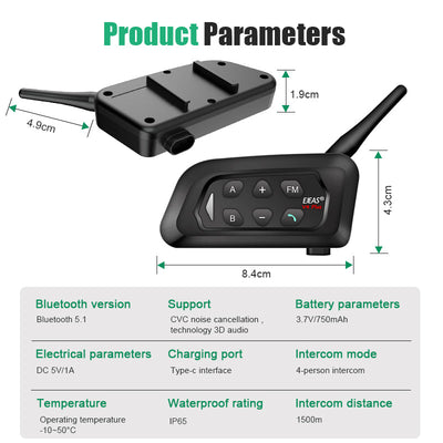 EJEAS V4C Sistema di Intercom Wireless Bluetooth all'aperto