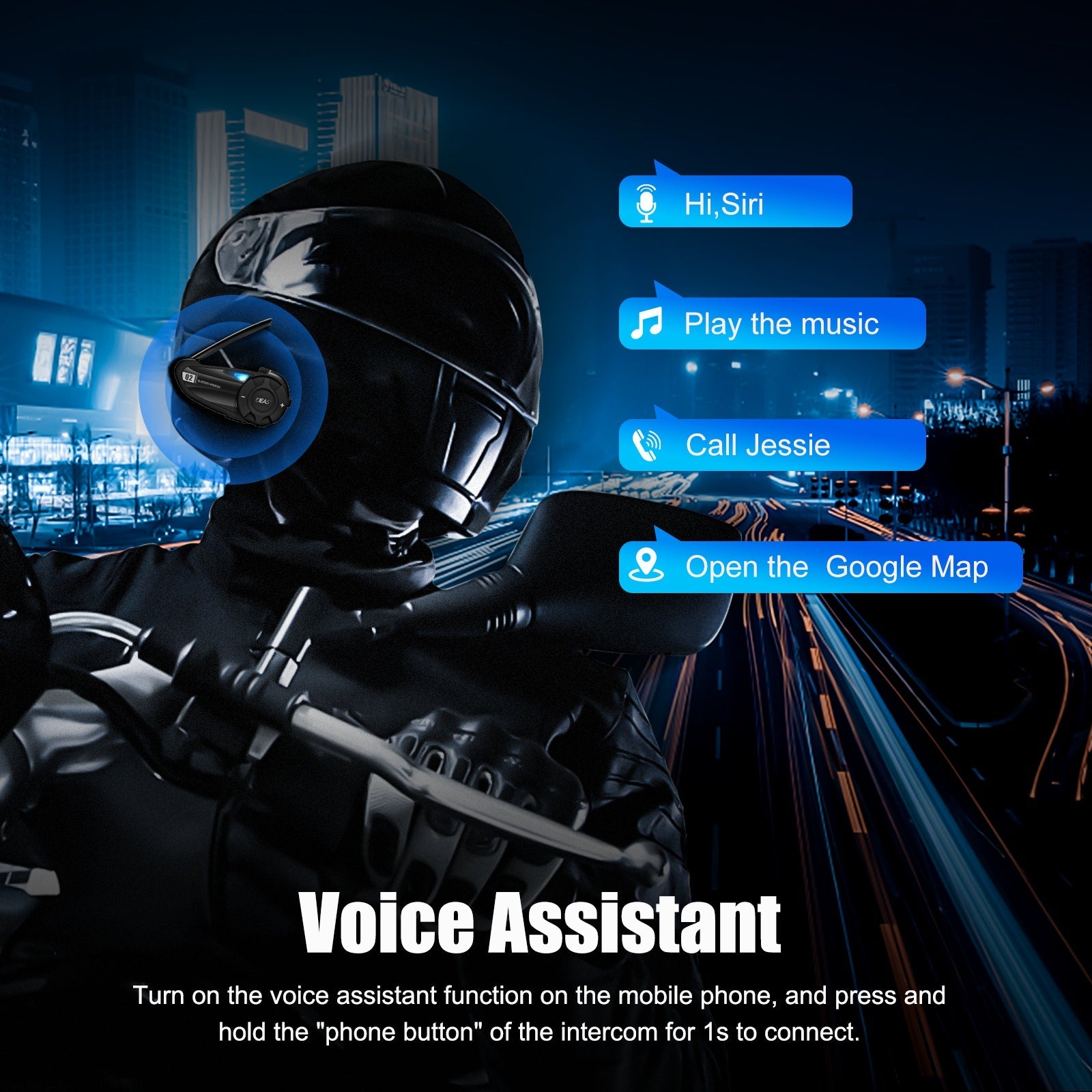 EJEAS Q2 Cuffie Bluetooth per caschi da moto per 2 piloti