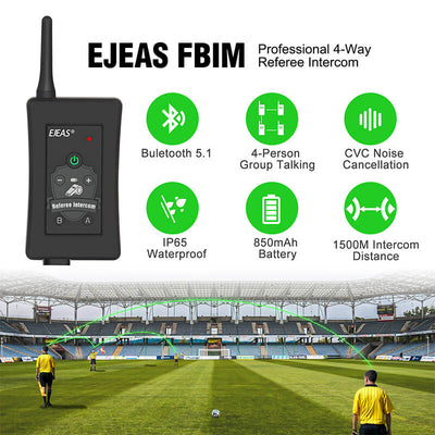EJEAS FBIM Sistema de Auriculares de Intercomunicación Bluetooth para Árbitros
