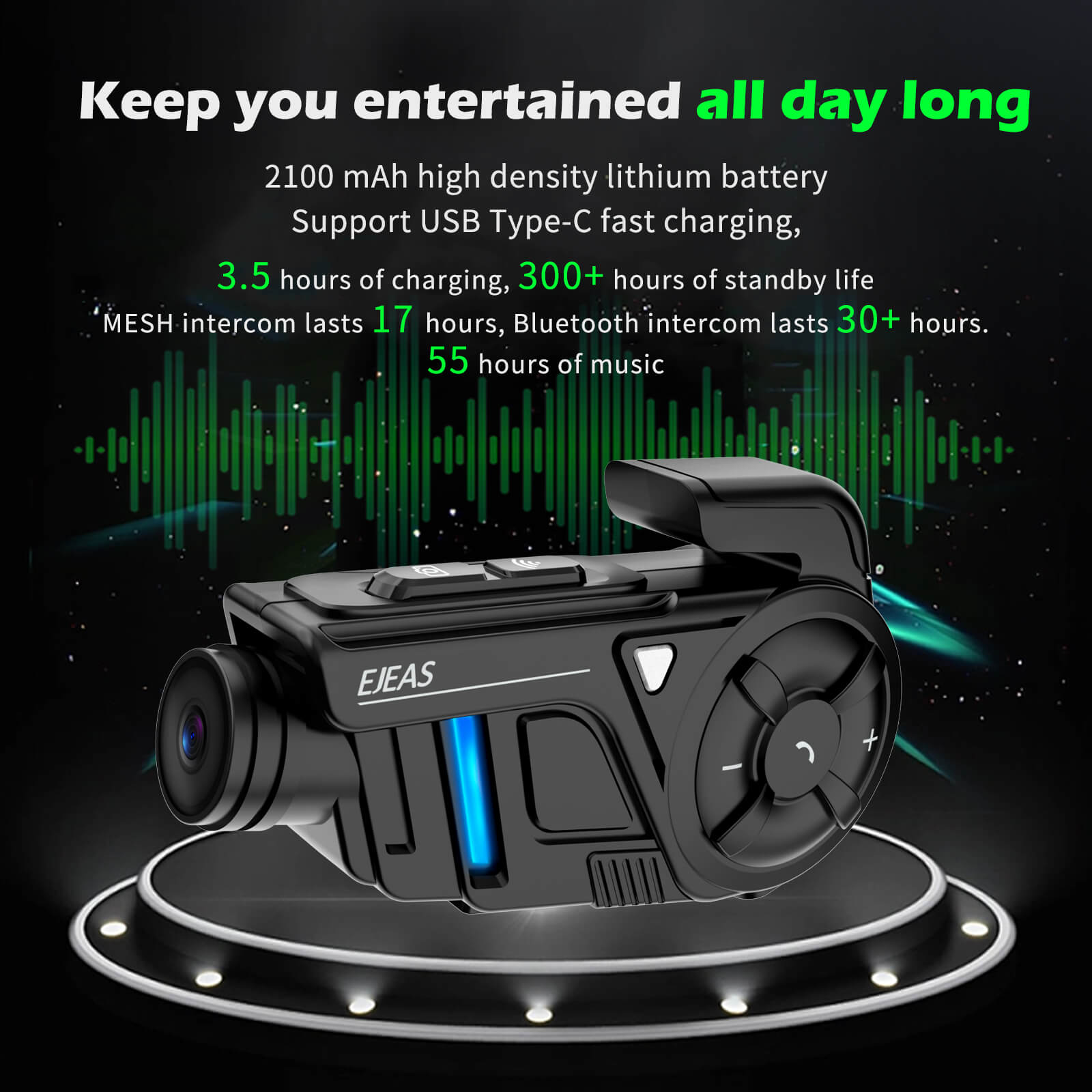EJEAS K1 2-IN-1 Motorcycle Intercom and Helmet Recorder
