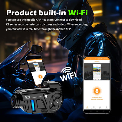 EJEAS K1 2-IN-1 Motorcycle Intercom and Helmet Recorder