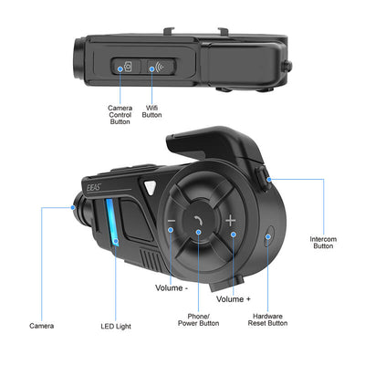 EJEAS K1 2-IN-1 Motorcycle Intercom and Helmet Recorder