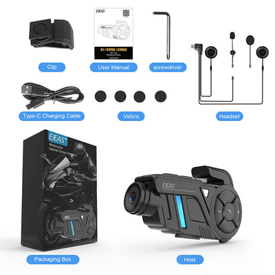 EJEAS K1 2-IN-1 Motorcycle Intercom and Helmet Recorder