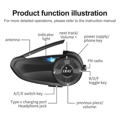 Sistema de Intercomunicadores Bluetooth EJEAS Q7 para Casco de Moto