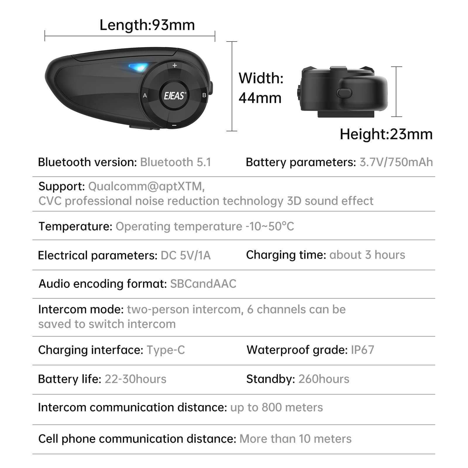 Sistema de Intercomunicadores Bluetooth EJEAS Q7 para Casco de Moto