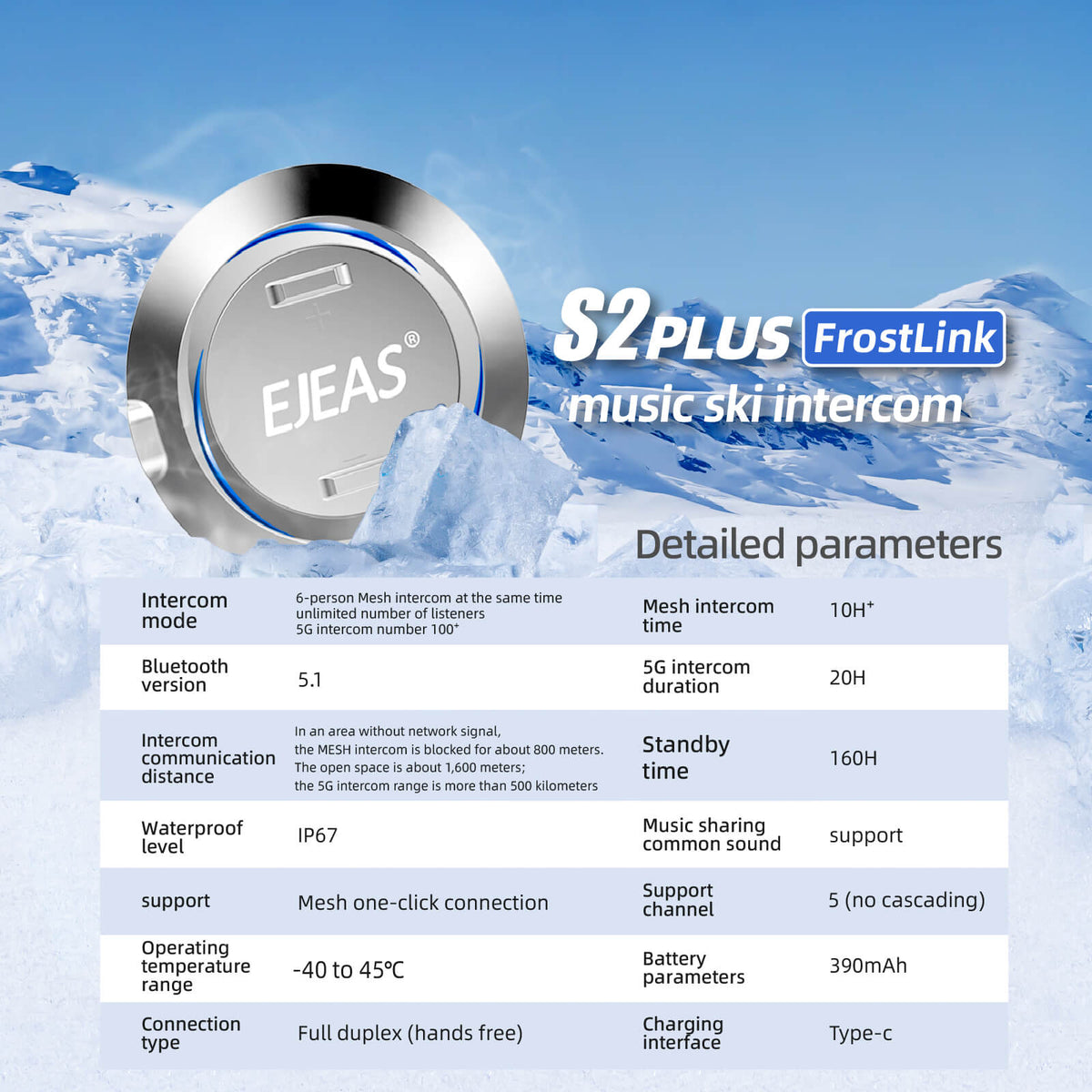 EJEAS S2 Snow Eagle Ski Helmet Mesh Intercom System