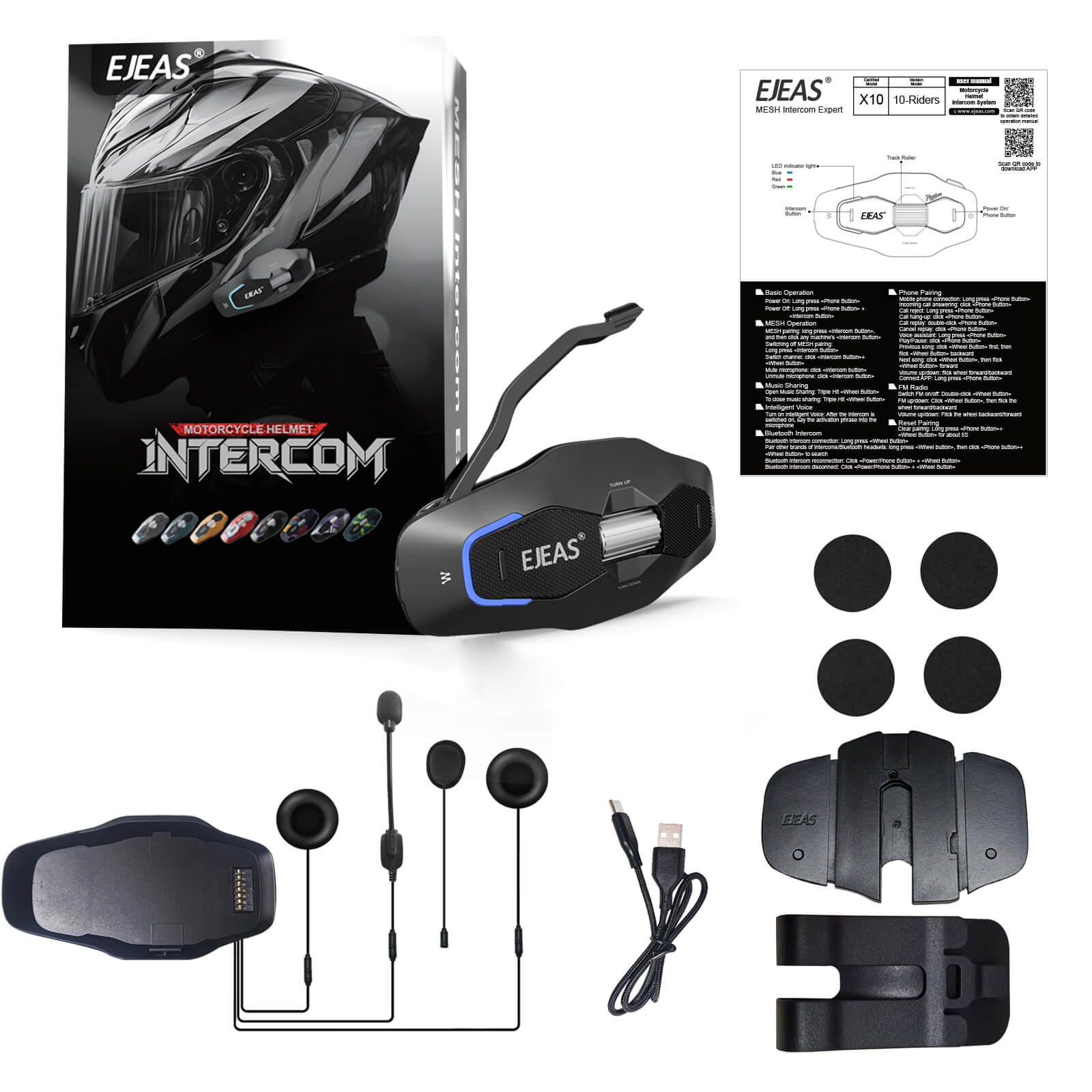 EJEAS Phantom X10 MESH+5G Sistema di intercomunicazione per casco da motocicletta