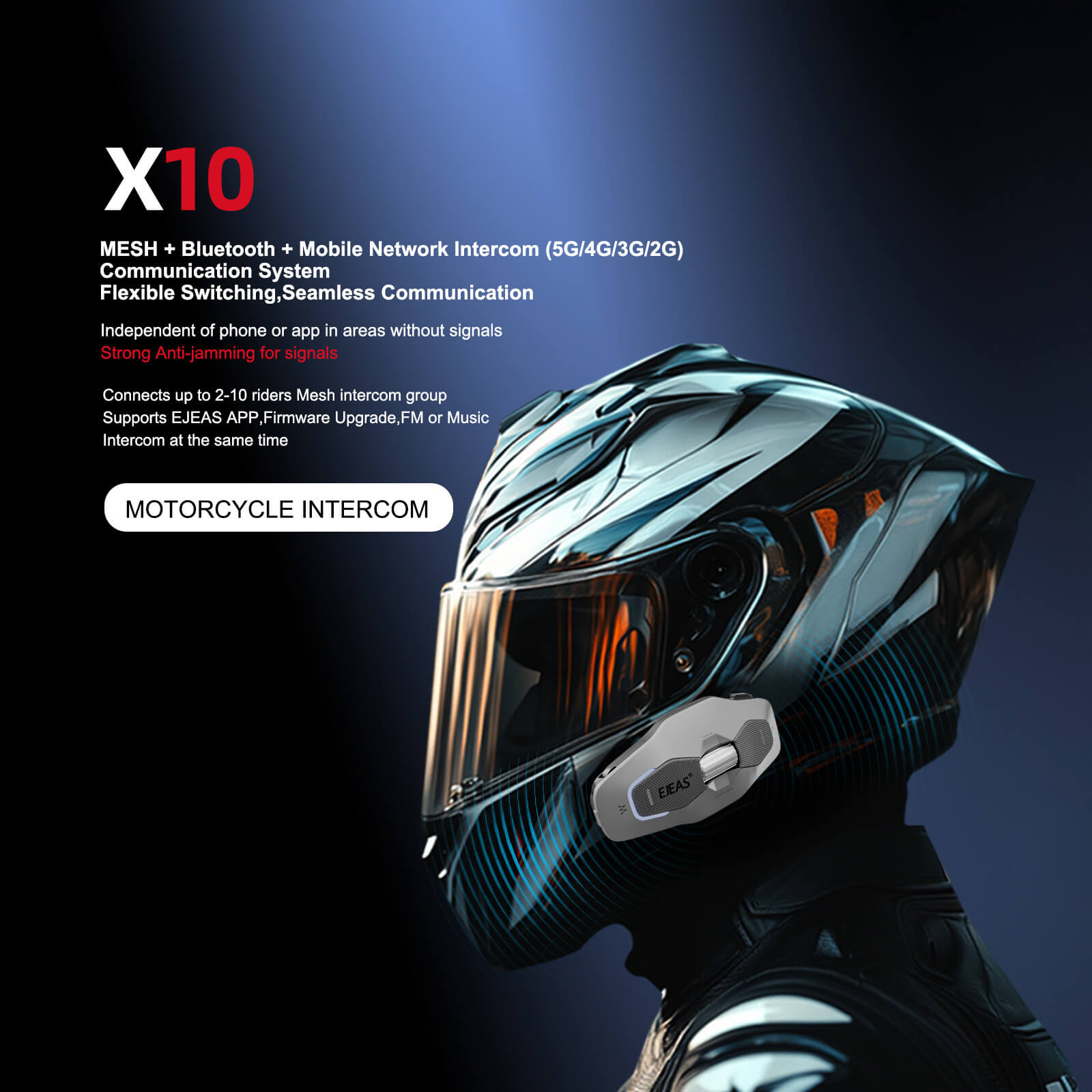 EJEAS Phantom X10 MESH+5G バイク用ヘルメットインターコムシステム