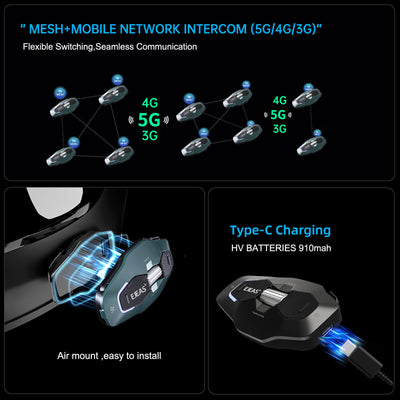 EJEAS Phantom X10 MESH+5G Motorcycle Helmet Intercom System