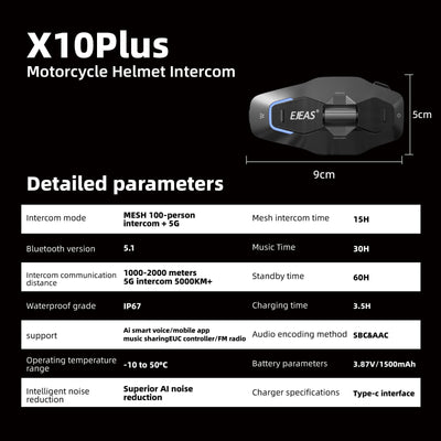 EJEAS Phantom X10 Plus MESH+5G Motorcycle Helmet Intercom System