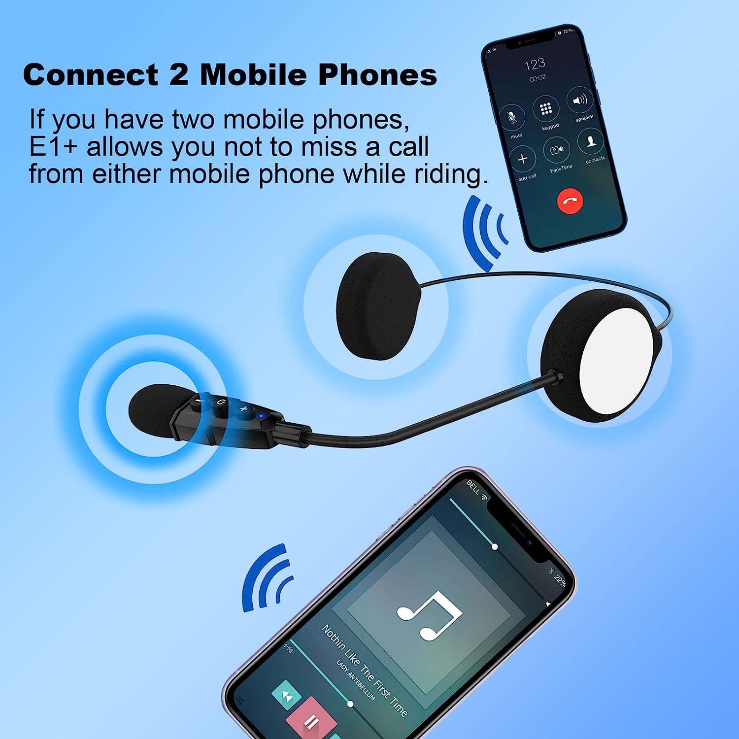 EJEAS E1+ Auricular Bluetooth para Casco de Motocicleta
